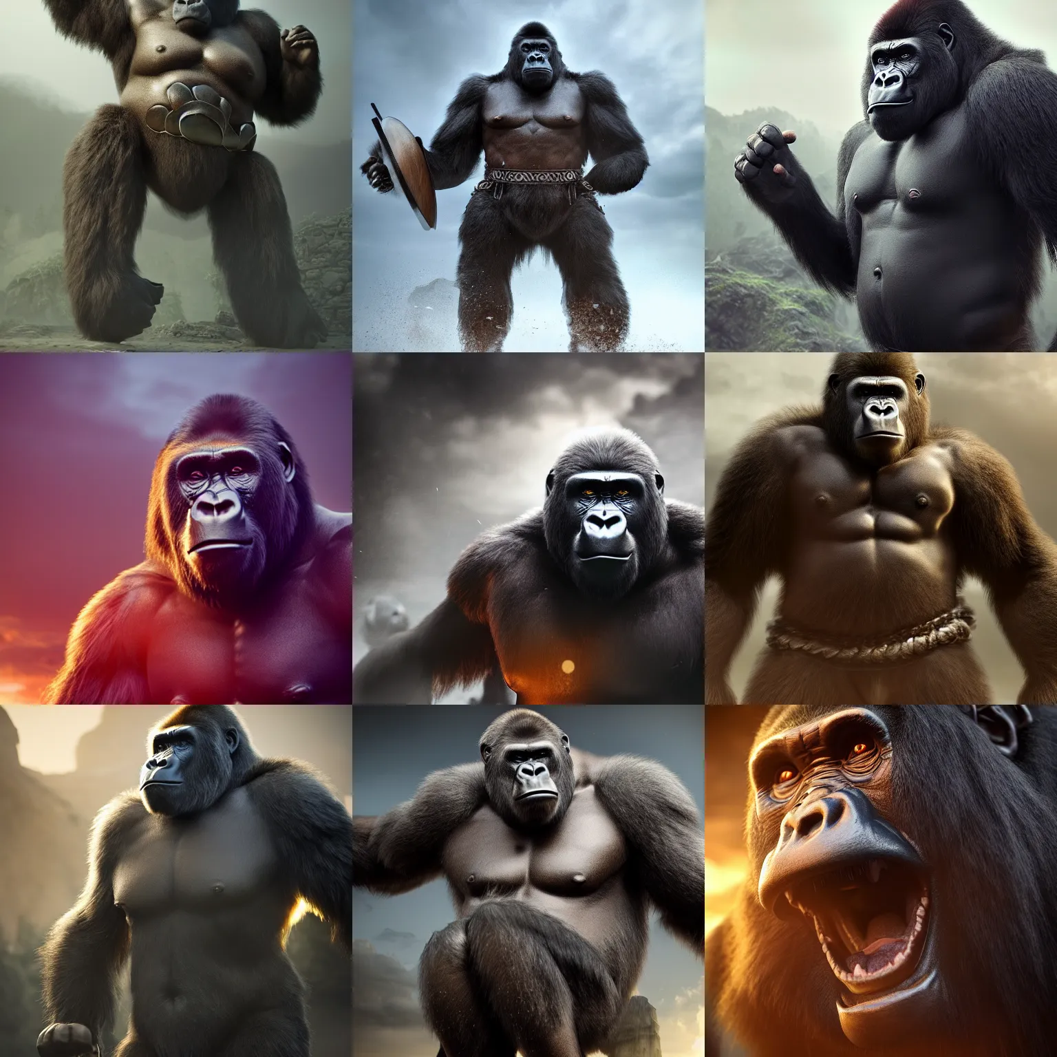 Prompt: gorilla in viking armor, volumetric lighting, epic composition, hyper detailed, ultra realistic, sharp focus, octane render, volumetric, ray tracing, artstation trending, cgsociety, sense of awe, 4 k