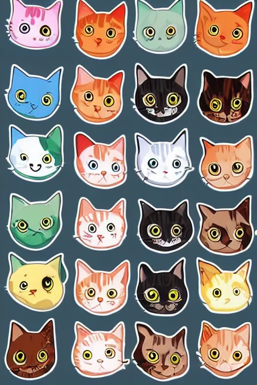 Prompt: a whatsapp sticker pack of cute cats