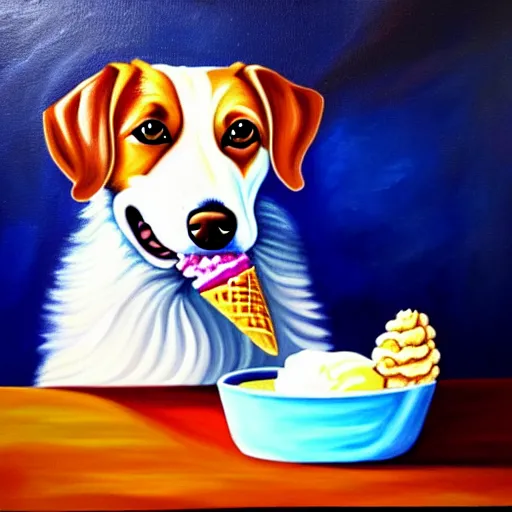 Image similar to painting of a dog eating ice cream