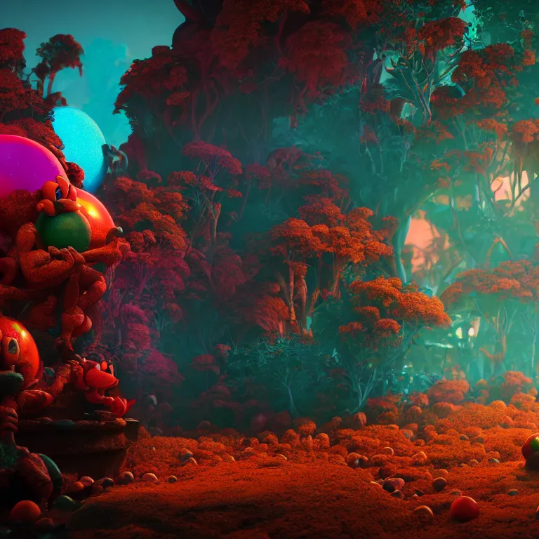 Prompt: a cinematic shot of meeboo bohtrops, hyperdimensional, colorful, salvia replication, octane render, volumetric lighting, nvidia raytracing demo, by Andy Thomas, Mario Martinez, Daniel Mirante, Gustave Dore, Artstation, CGsociety, masterpiece