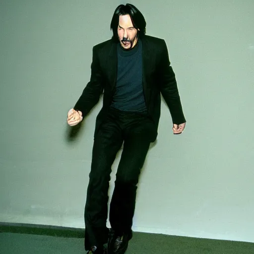 Prompt: keanu Reeves fall in the backrooms