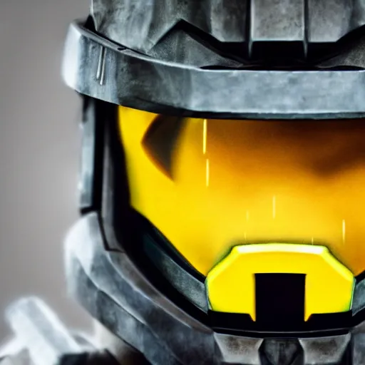 Image similar to a videogame still of master chief as pikachu, portrait, 4 0 mm lens, shallow depth of field, close up, split lighting, cinematic