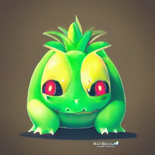 Image similar to “Bulbasaur eating a pineapple”