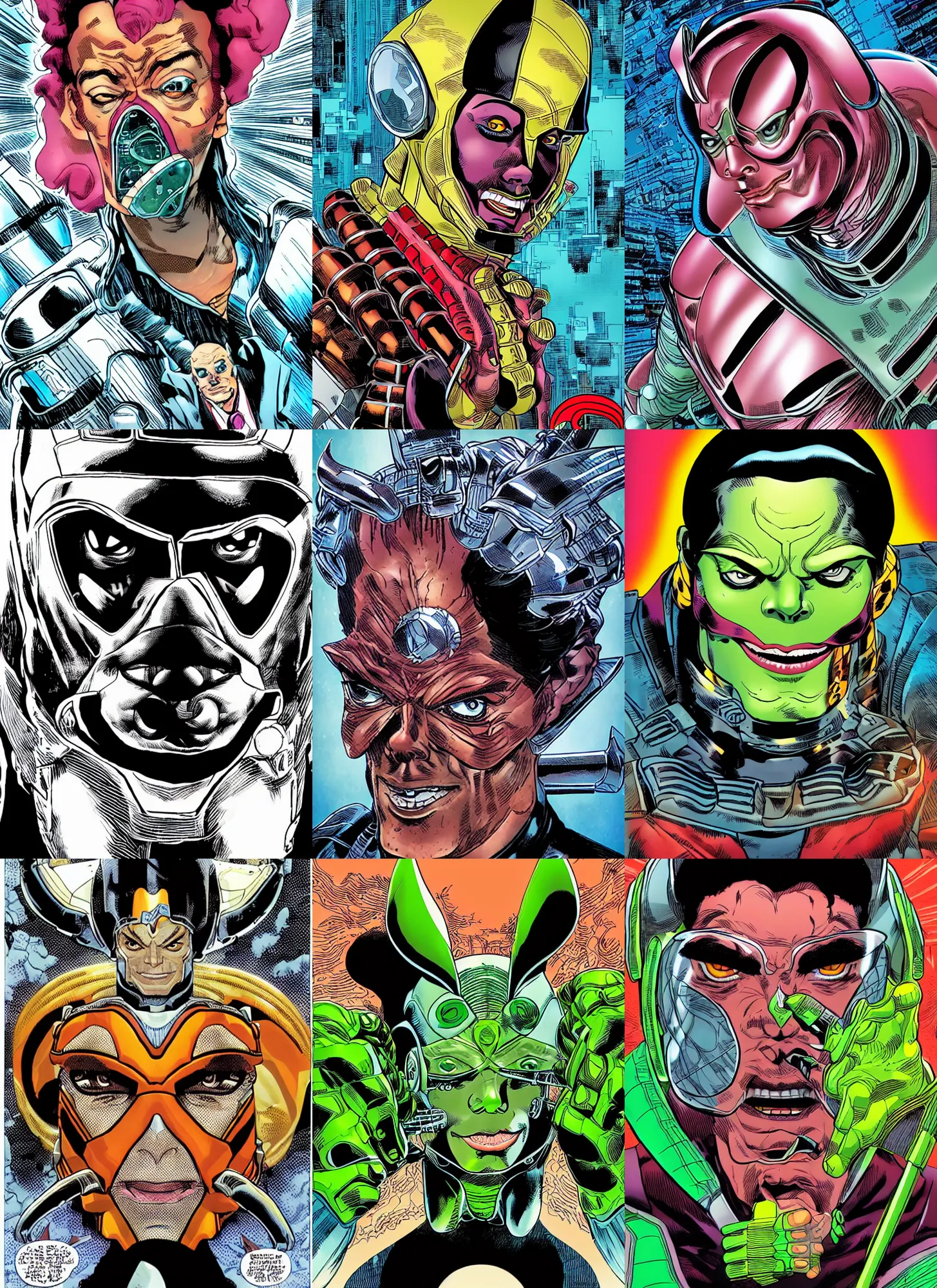 Prompt: dynamic macro head portrait of dangerous michael jackson supervillain sci - fi armor by cory walker and ryan ottley and jack kirby and barry windsor - smith, comic, illustration, photo real