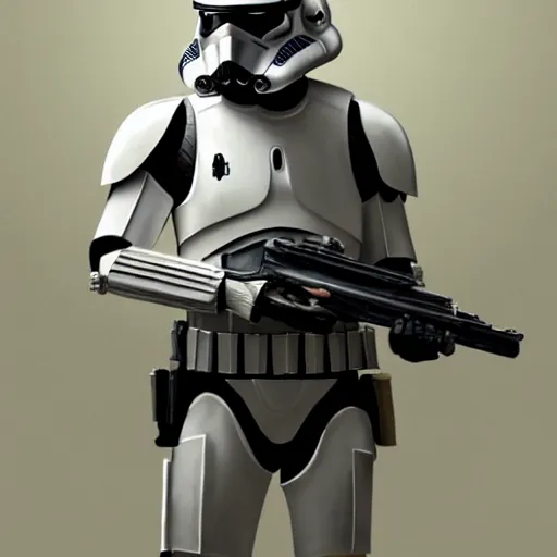 Image similar to an extremely long shot of an imperial stormtrooper in battle position ready to shoot his blaster concept art by Doug Chiang cinematic, realistic painting, high definition, very detailed, extremely high detail, photo realistic, concept art, the Mandalorian concept art style, green background