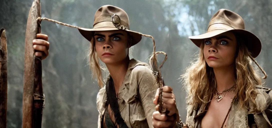 Image similar to still of cara delevingne as indiana jones in raiders of the lost ark ( 1 9 8 1 )