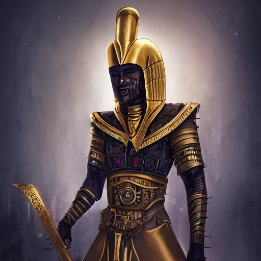 Image similar to pharaoh with armor on, steampunk, concept art, masterpiece, digital art, ultra detailed, sharp focus, cinematic lighting, 8 k hd resolution