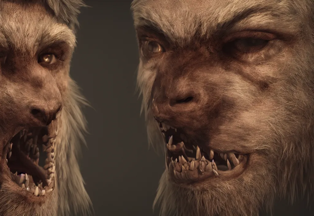 Image similar to portrait of a werewolf in russia, 4 k, 8 k, octane render, creepy vibe, close up