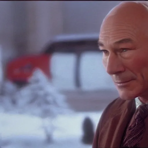 Image similar to a film still of patrick stewart in the movie jingle all the way