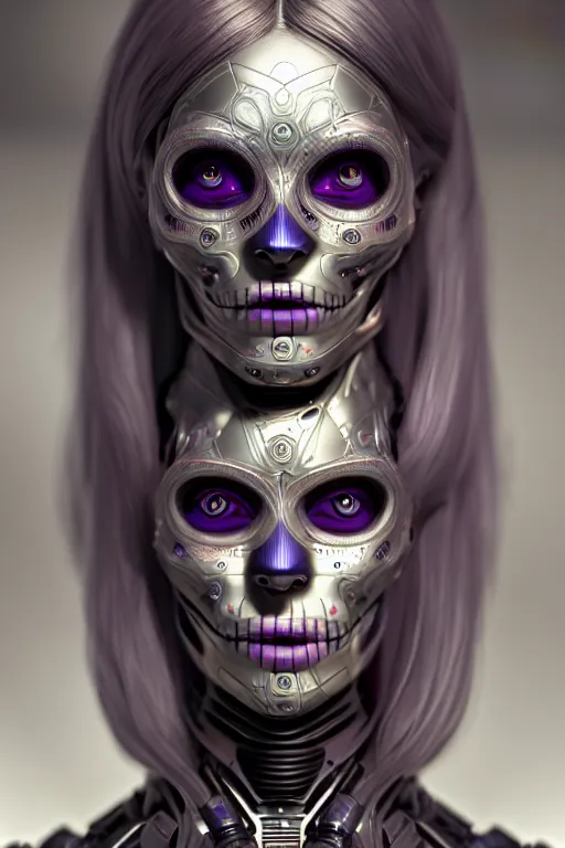 Image similar to ultra detailed Female Android, scifi, fantasy, octane render, (dia de los muertos), intricate details, asymmetrical, movie still, concept art, smooth, Unreal Engine 5, Photorealism, 8k, cinema 4d, 3D, art by artgerm and Godmachine and michael welan and DZO and greg rutkowski and alphonse mucha and loish and WLOP