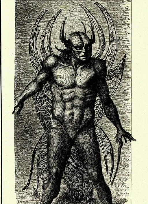 Prompt: illustration of shane madej as a demon from the dictionarre infernal, etching by louis le breton, 1 8 6 9, 1 2 0 0 dpi scan, ultrasharp detail, clean scan