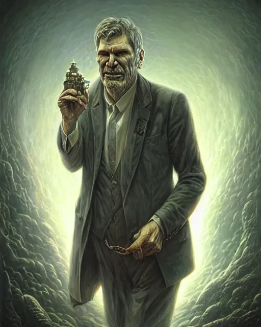 Prompt: lovecraft biopunk portrait of harrison ford by tomasz alen kopera and peter mohrbacher.