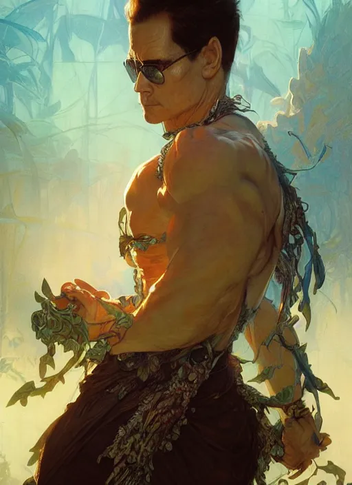 Image similar to a beautiful illustration of a johnny cage, intricate, sharp focus, illustration, highly detailed, digital painting, concept art, matte, art by wlop and artgerm and greg rutkowski and alphonse mucha, masterpiece