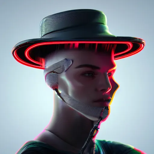 Image similar to a hat from the future, cyberpunk, highly detailed, epic lighting, hyper photorealism, 8 k