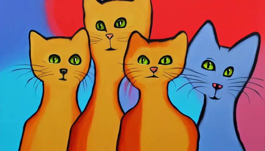 Prompt: acrylic painting of really tall cats by fandooby magoof, thick brush strokes and visible paint layers