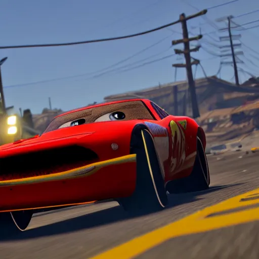 Image similar to lighting mcqueen in gta v, ingame, 4 k