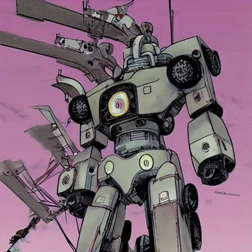 Image similar to masamune shirow and Sergio Bleda and Jérémy Petiqueux and Alex Maleev artwork of a retro robot mecha dog