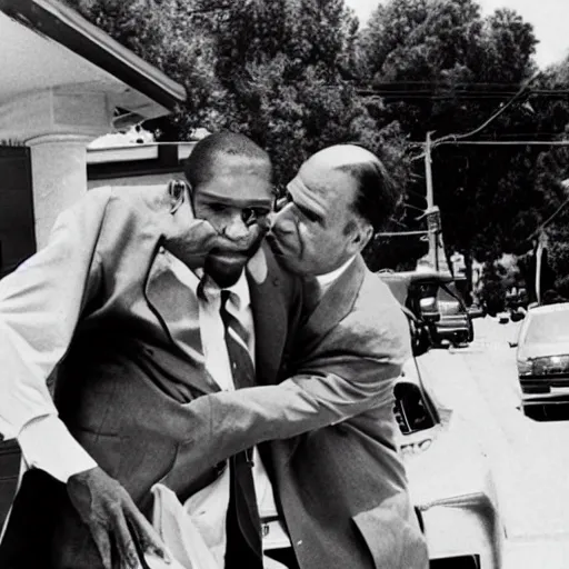 Image similar to Jamal and DeAngelo shooting up smack with Richard Nixon behind a 7/11, photo