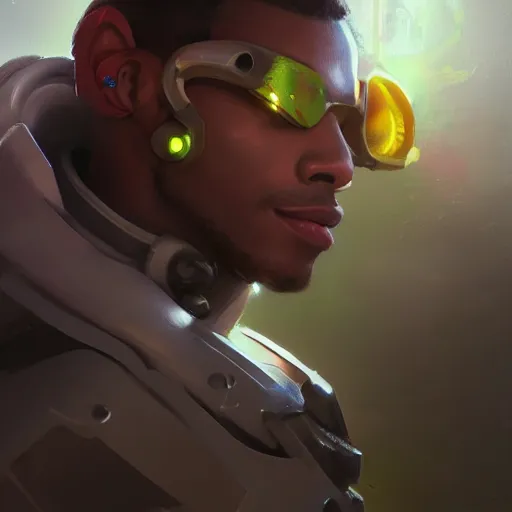 Image similar to very detailed masterpiece painting of lucio from overwatch, portrait, artstation, concept art by greg rutkowski