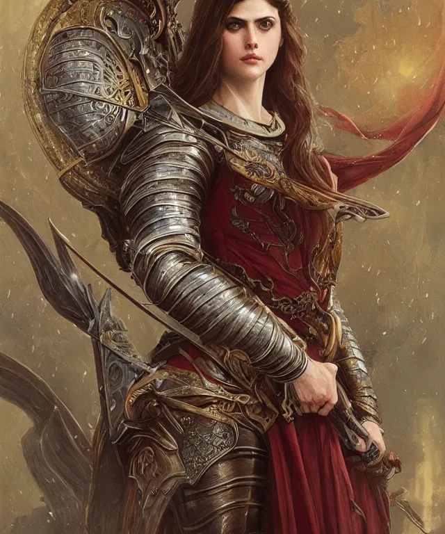 Alexandra Daddario as a medieval knight portrait, art | Stable Diffusion
