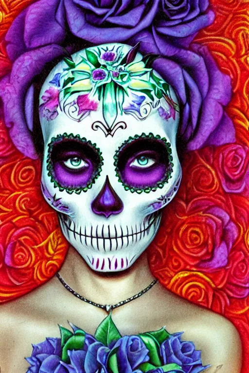 Image similar to Illustration of a sugar skull day of the dead girl, art by Gilbert Williams