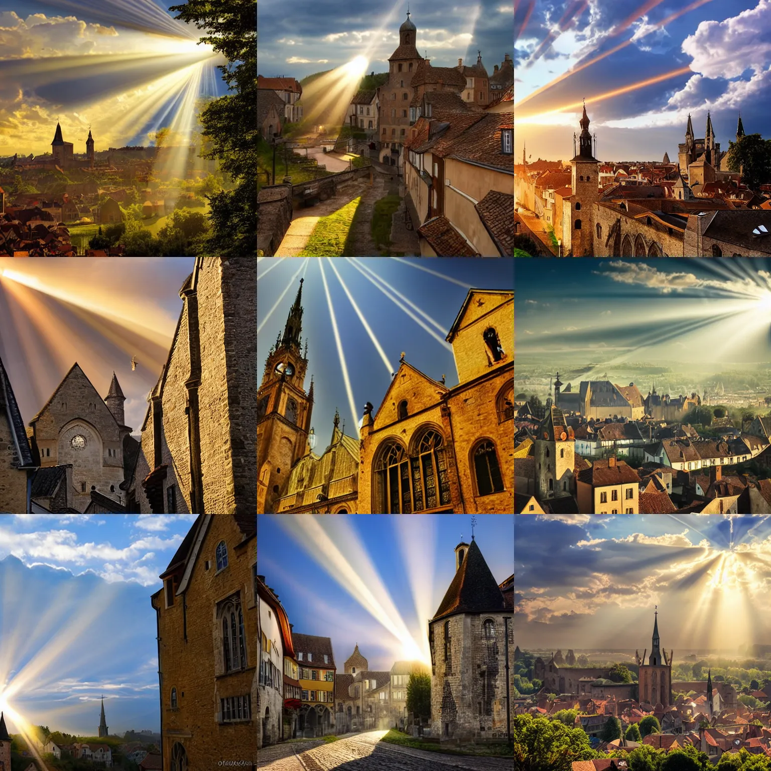 Prompt: god rays casting over a medieval european town