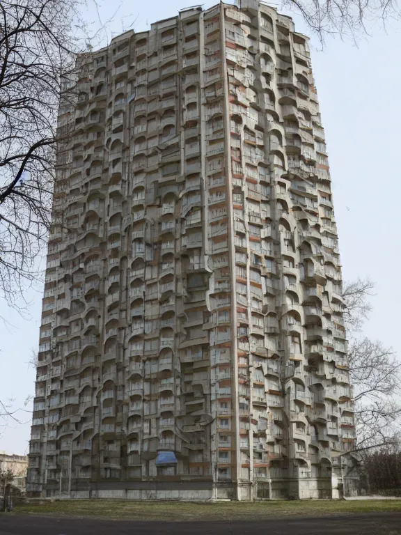 Image similar to soviet apartment building, photo, one object, front side view