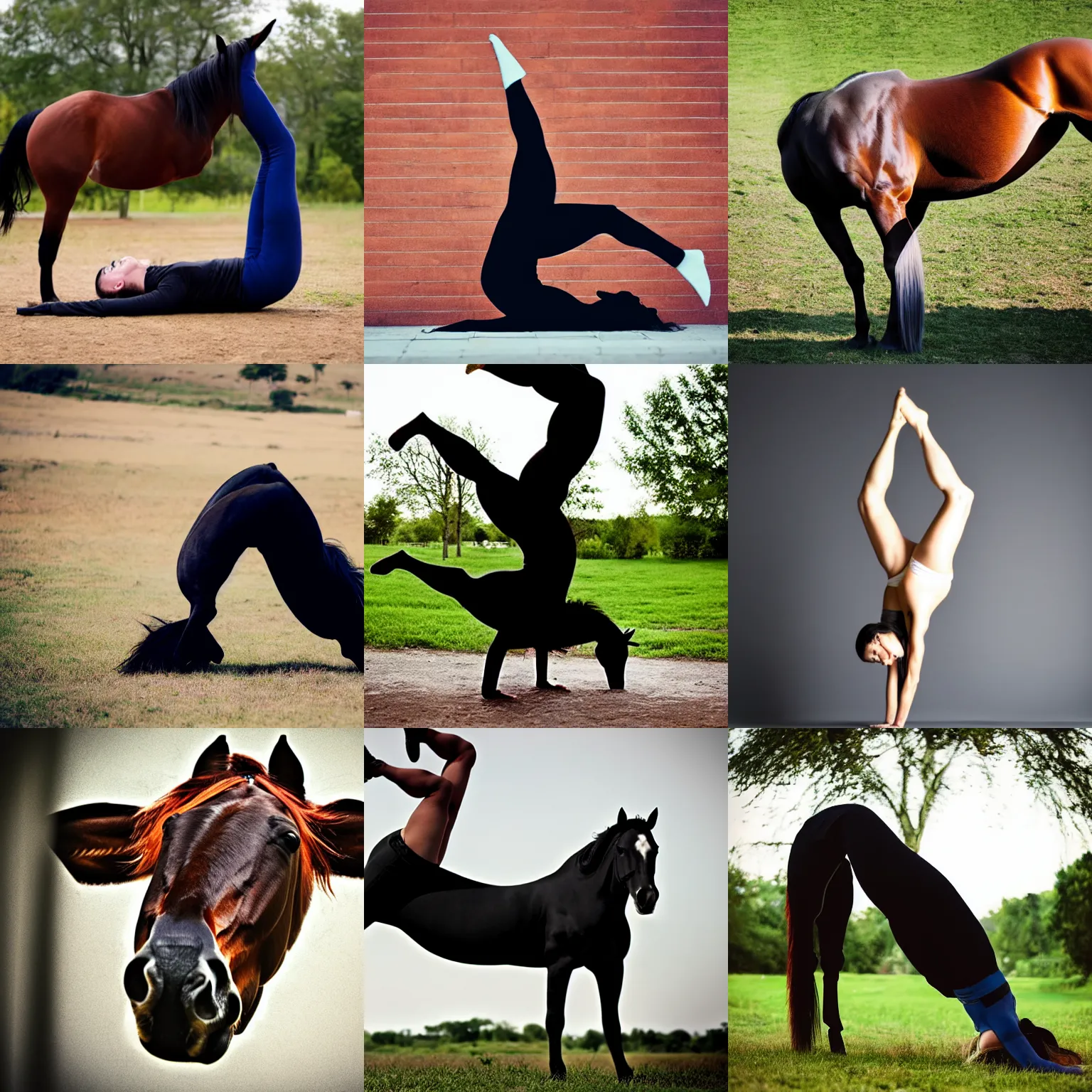 Prompt: horse headstand upside down