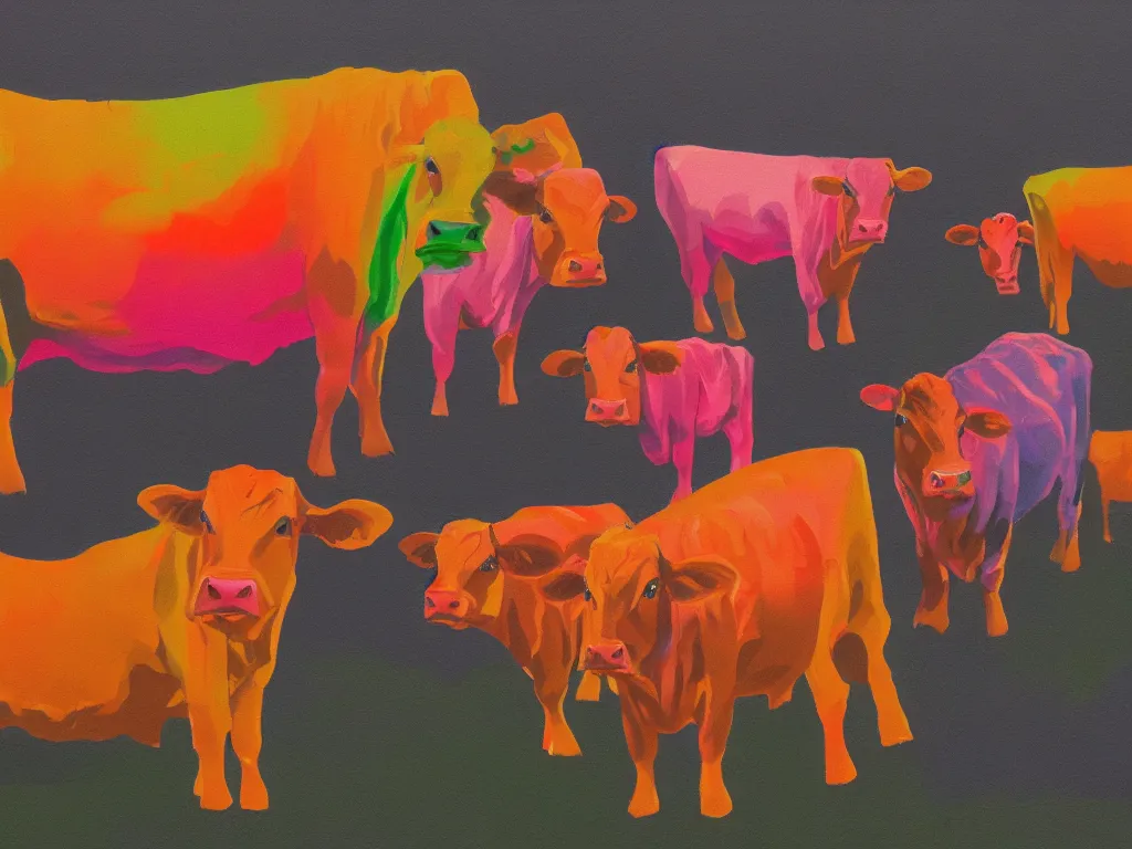 Image similar to Guernsey Cows, bright colors, neon orange, beauty, summer vibes, trending on artstation