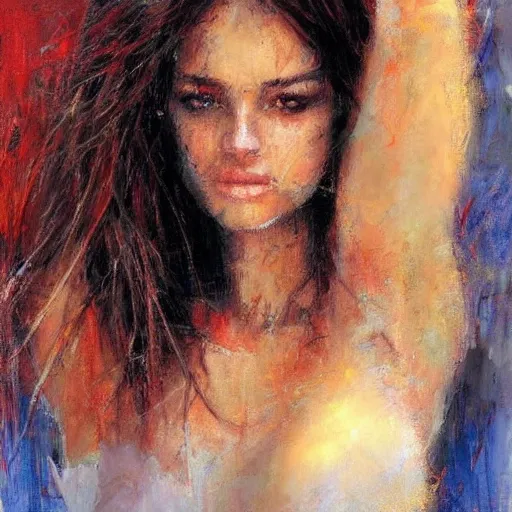 Image similar to portrait of beautiful confident women with deep eyes, perfect cinematic light, hard brush, by henry asencio