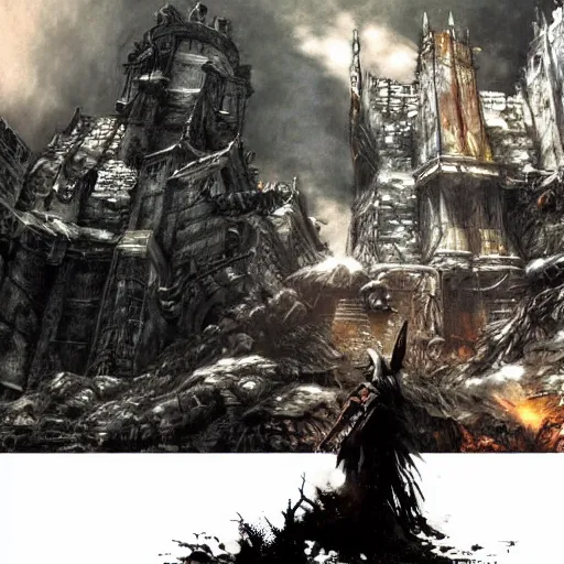 Image similar to dark souls fromsoft by yoji shinkawa, fantasy landscape, concept art