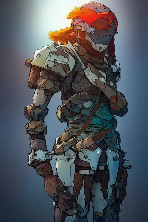 Image similar to combination suit armor aloy horizon forbidden west horizon zero dawn robot ninja mask helmet backpack tribal, art gta 5 comics, official fanart behance hd artstation by jesper ejsing, by rhads, makoto shinkai and lois van baarle, ilya kuvshinov, ossdraws radiating a glowing aura cgi rtx 2 0 2 2