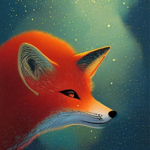 Image similar to little curious fox on the prowl oil painting victo ngai