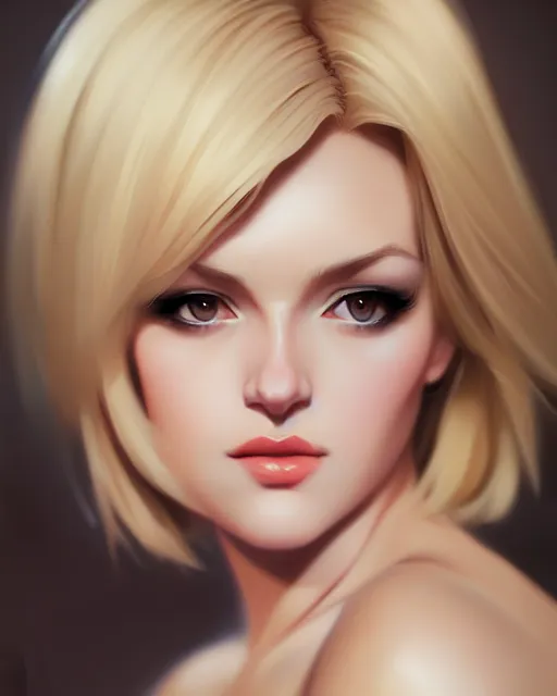 Prompt: a portrait blonde femme fatale woman, Anime. realistic shaded lighting by Ilya Kuvshinov Giuseppe Dangelico Pino and Michael Garmash and Rob Rey, 8K