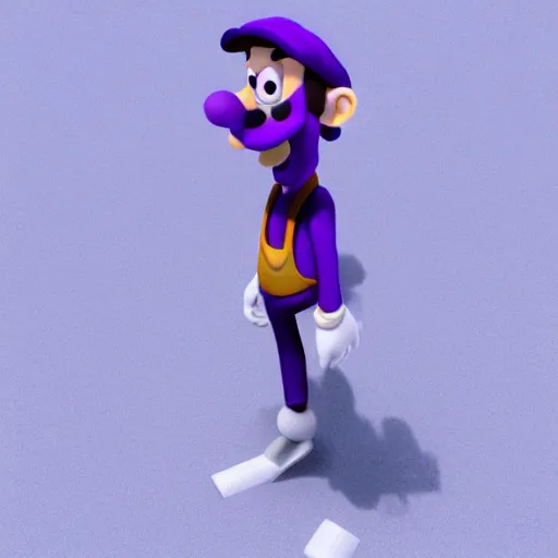 Prompt: low polygon render of waluigi on a white background, isometric 3 d, ultra hd.