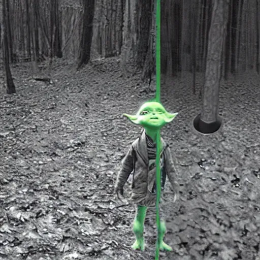 Image similar to yoda caught on a nightvision trailcam in a swamp