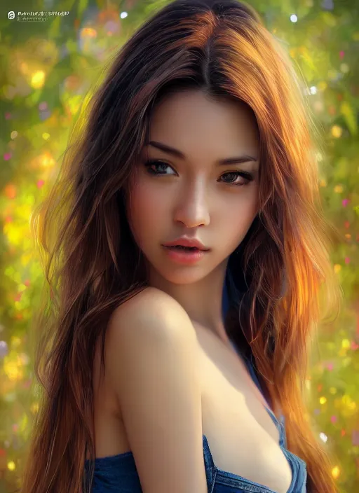 Image similar to photo of a gorgeous female in the style of stefan kostic, realistic, professionally, half body shot, sharp focus, 8 k high definition, insanely detailed, intricate, elegant, art by stanley lau and artgerm, bokeh foliage