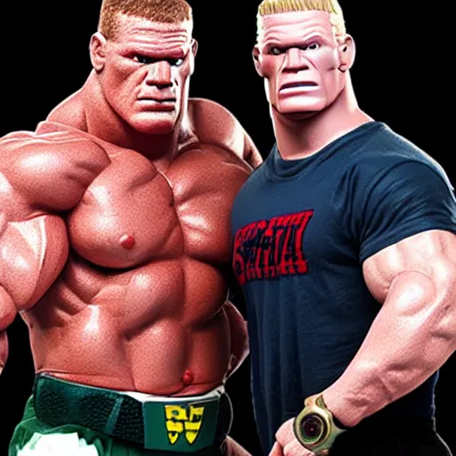 Prompt: john cena and brock lesnar with detailed face