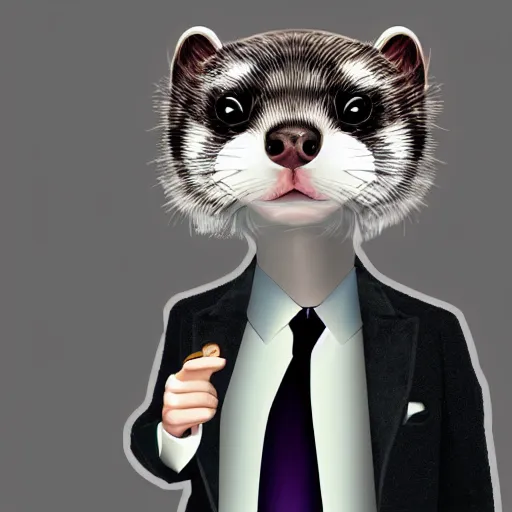 Image similar to strict suit ferret furry man, digital art high quality