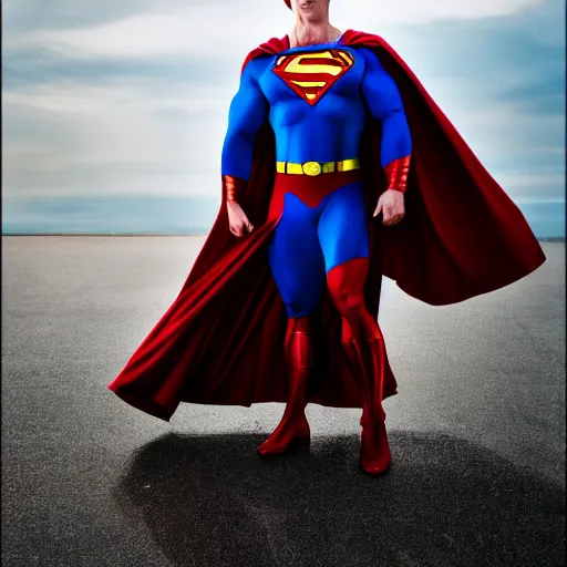 Image similar to Arnold Shvarzenegger as Superman, DC Comics, cinematic lighting, Canon EOS R3, f/1.4, ISO 200, 1/160s, 8K, RAW, unedited, symmetrical balance, in-frame