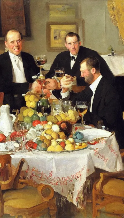 Image similar to still life painting of Hip, Hip, Hurrah with Joe Biden partying by Peder Krøyer, canvas print