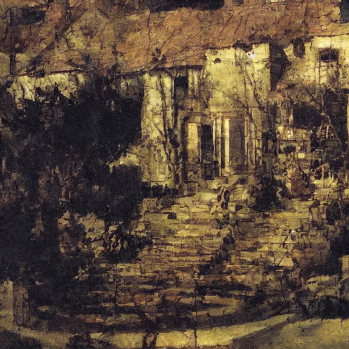 Image similar to a building in a landscape, by dean cornwell