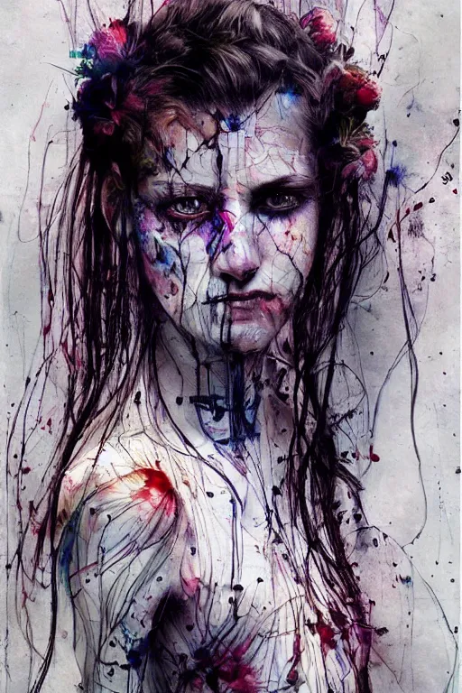 Prompt: tribal cyborg woman portrait flower heqdress art by agnes cecile, beautiful, soft, smooth