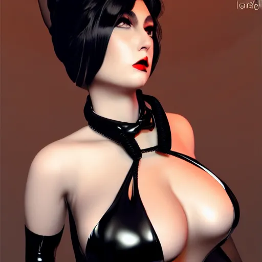 Image similar to curvy feminine hot goth woman with dignified elaborate tight nylon and latex ballroom gown, black choker necklace, impressed posture, photorealistic, cgsociety, sublime, 16k, smooth, sharp focus, ArtStation, hyperdetailed, volumetric lighting