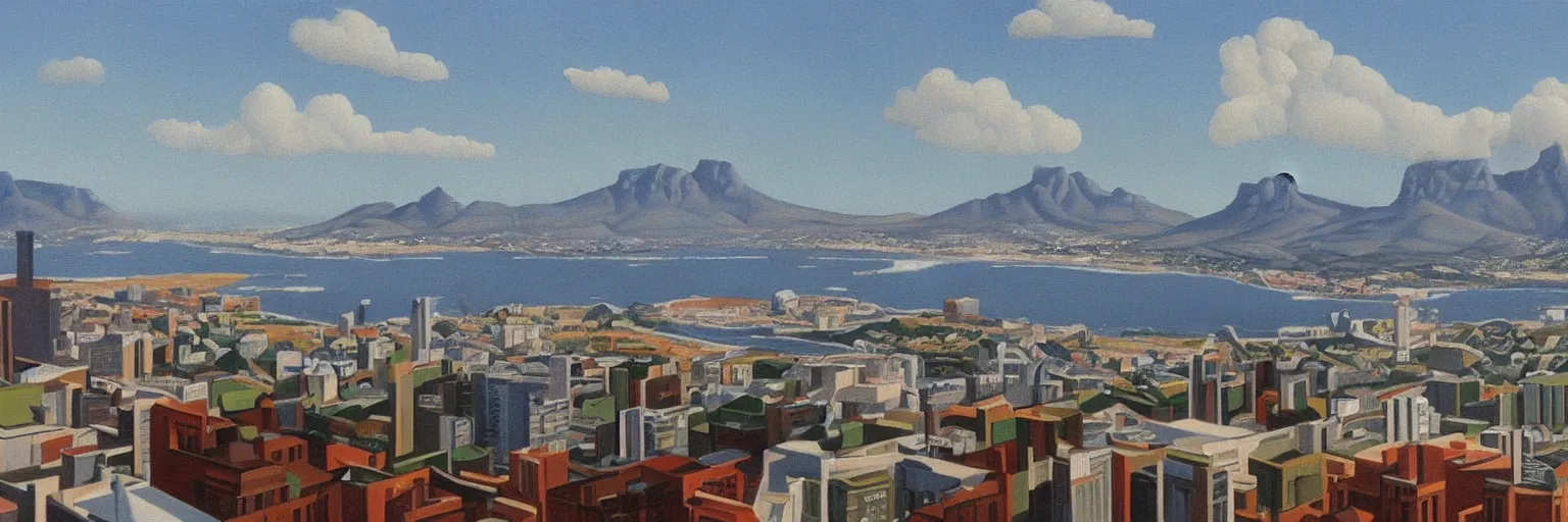 Prompt: cape town cityscape oil painting magritte