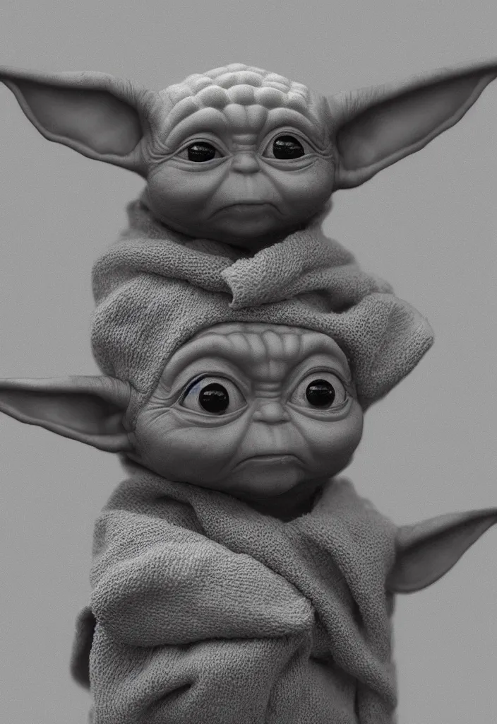 Prompt: a portrait of a baby yoda graphic design by palefroi, nanae kawahara, damien tran, risoprint, elements in a composition, white space, artstation, greyscale, artwork