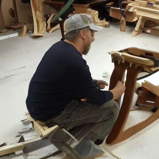 Prompt: First chair being made by caveman