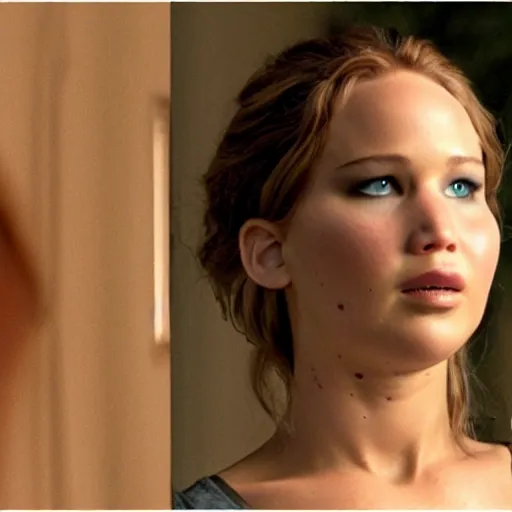 Prompt: still of Jennifer Lawrence as Marion in remake of movie Requiem for A Dream (2029)