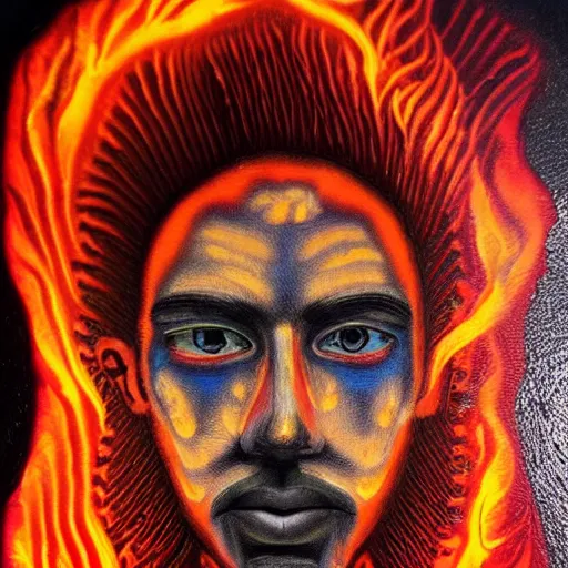 Prompt: image with male face made of fire, artistic drawing, made entirely from painted flames, made entirely from painted flames, made entirely from painted flames, made entirely from painted flames, made entirely from painted flames, trending on Artstation