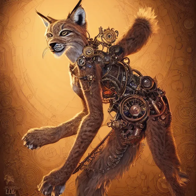 Prompt: the portrait of anthropomorphic lynx fursona wearing a steampunk dress as unimaginably beautiful, gorgeous, elegant, young lynx, an ultrafine hyperdetailed illustration by kim jung gi, irakli nadar, intricate linework, bright colors, octopath traveler, final fantasy, unreal engine 5 highly rendered, global illumination, radiant light, detailed and intricate environment